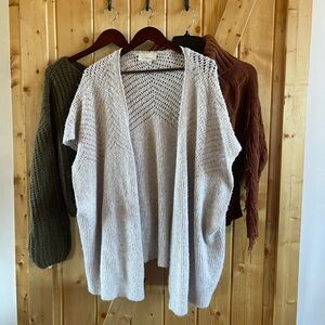 Bundle of 3 sweaters, two are size medium, Anthropologie kimono, one size
